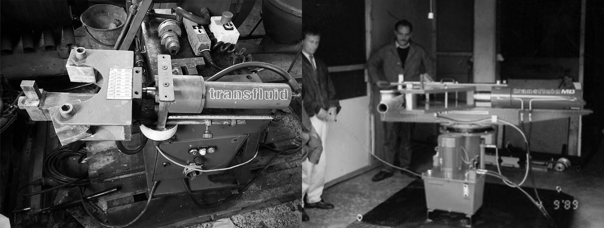 Historische transfluid Rohrbiegemaschinen im Vergleich von damals und heute.