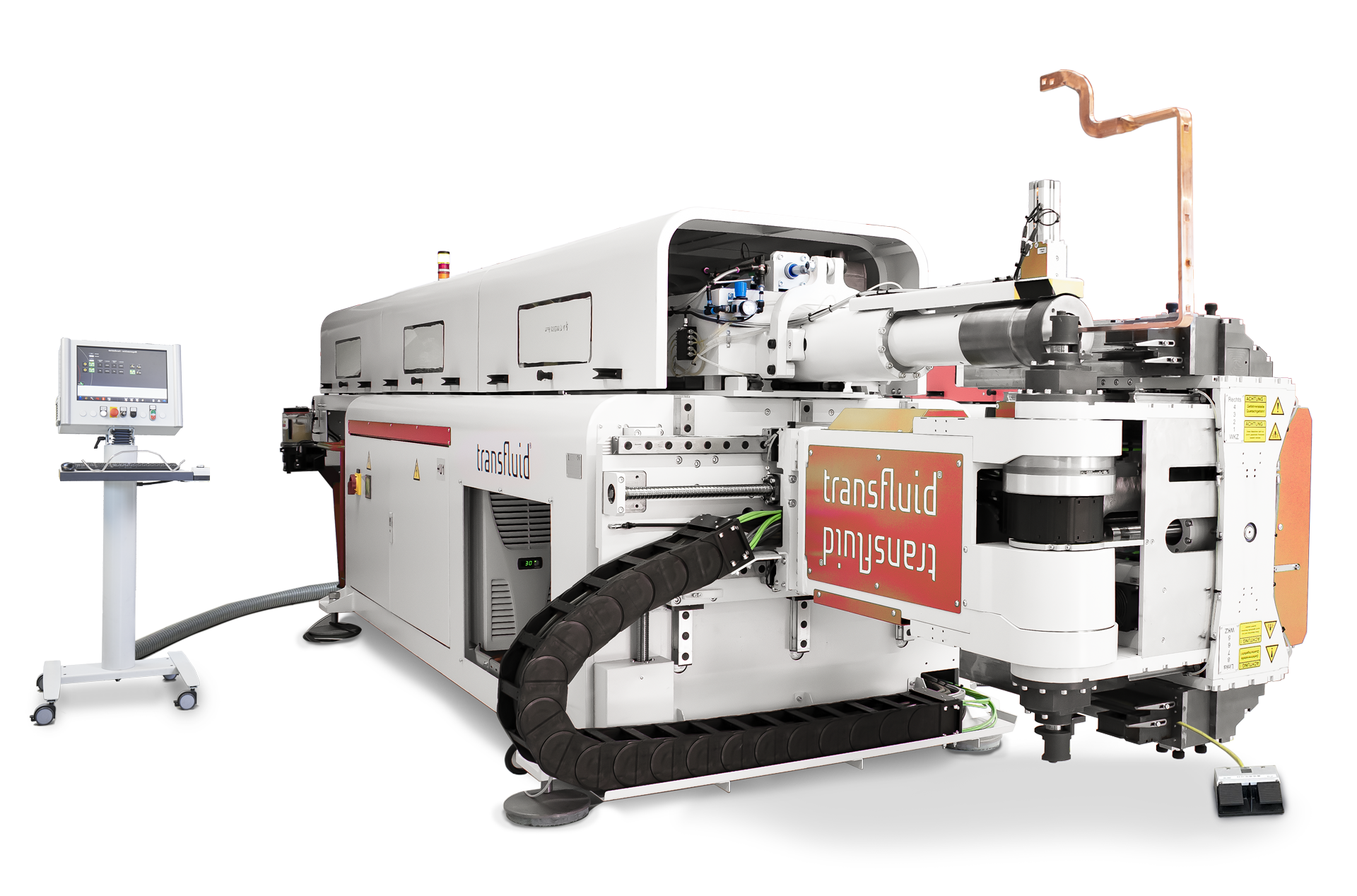 CNC-Biegemaschine von transfluid zur automatisierten Bearbeitung von Kupfer-Stromschienen (Busbars).