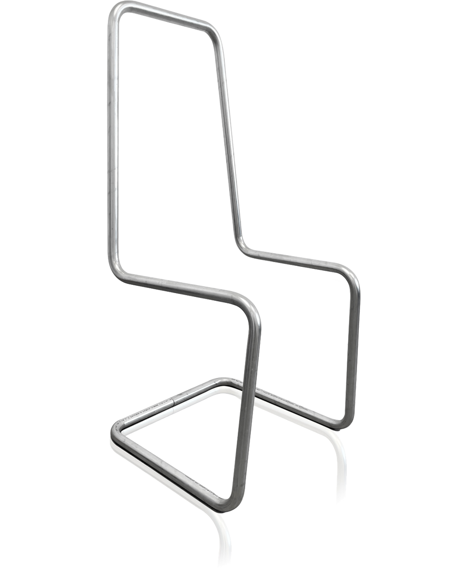Stuhlgestell aus gebogenem Stahlrohr gefertigt mit Rohrbiegetechnik von transfluid für die Möbelindustrie.