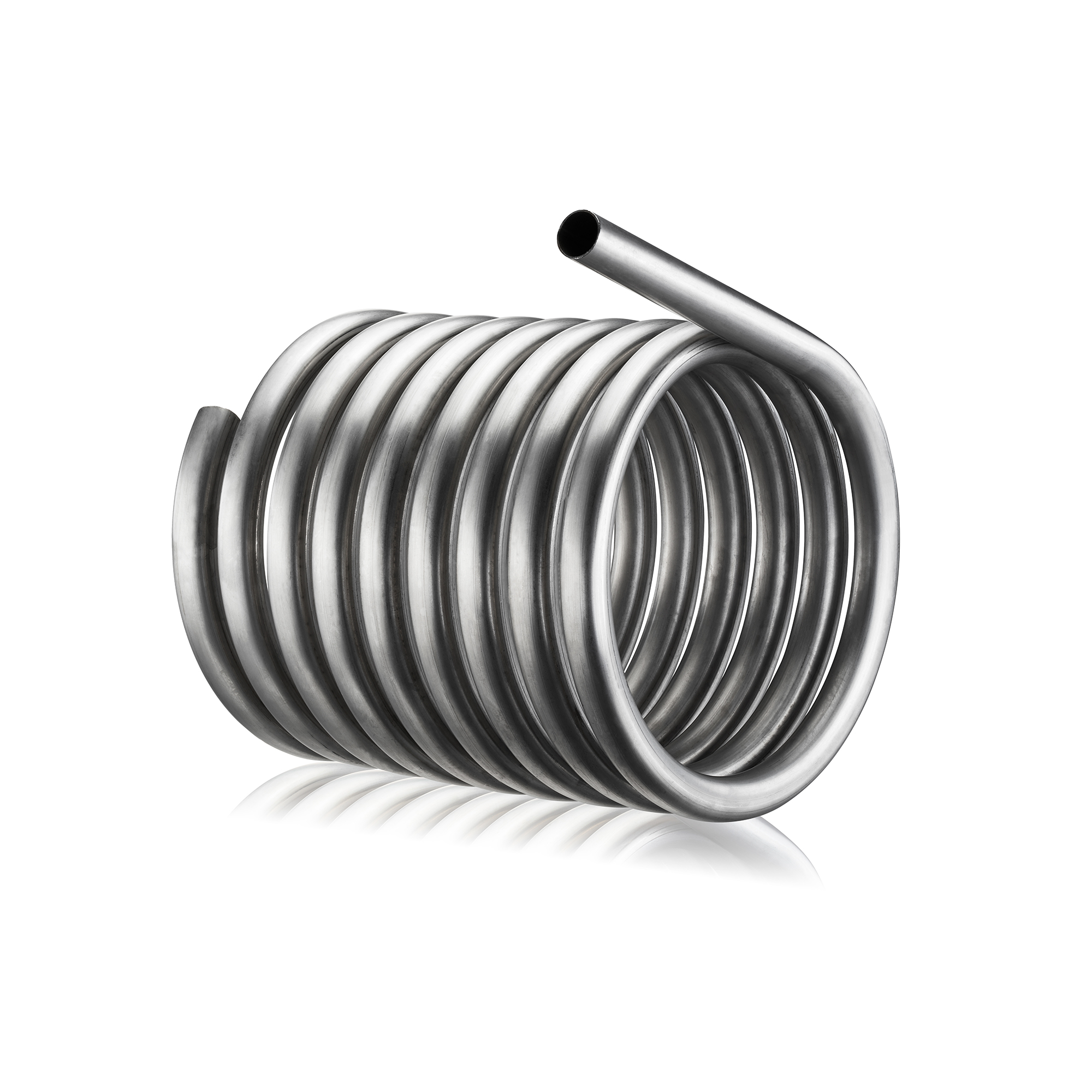 Spiralgeformtes Metallrohr für Wärmetauscher gefertigt mit CNC-Rohrbiegetechnologie von transfluid.