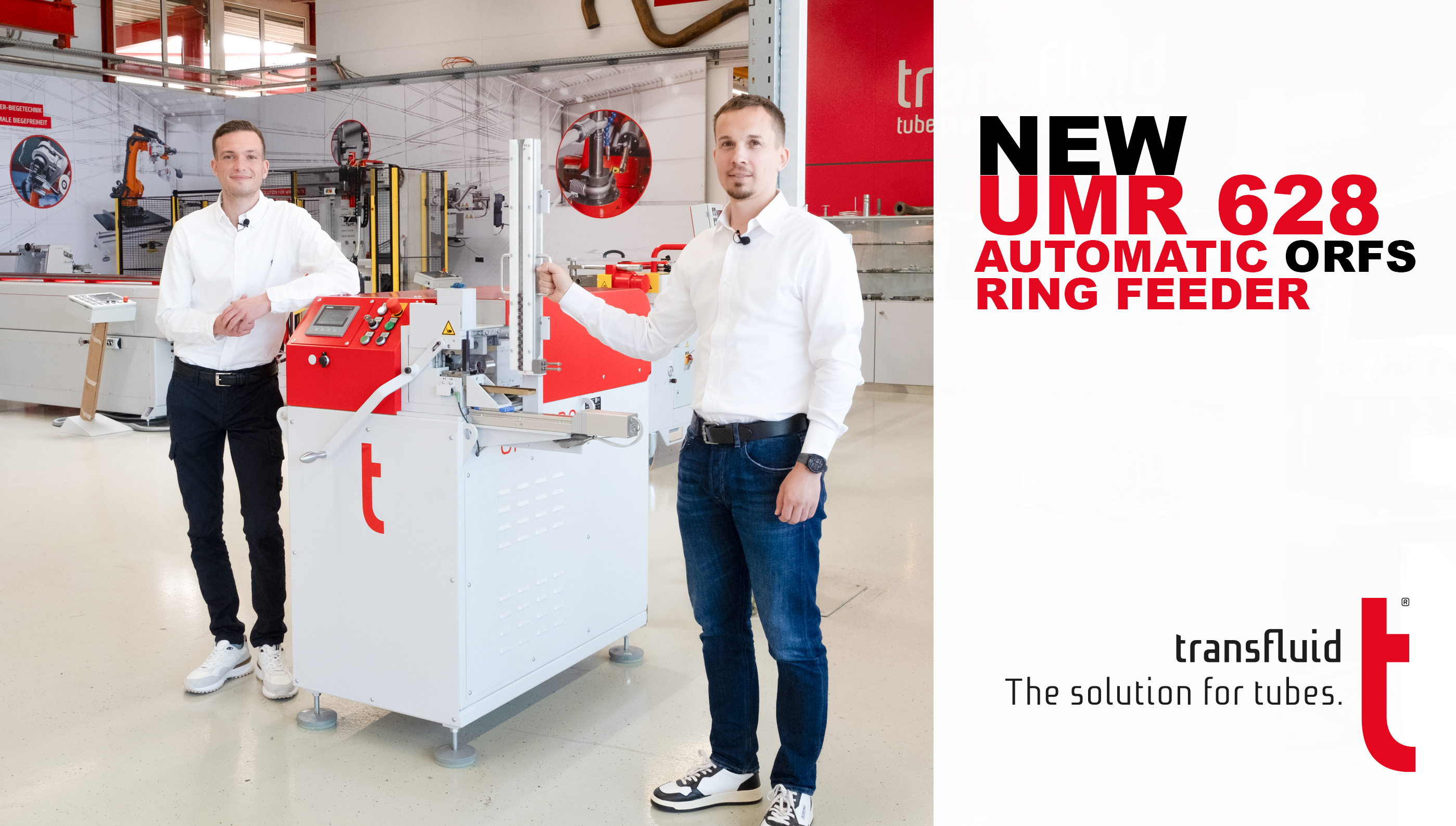transfluid t form FLARELINE 28 Rohrumformmaschine mit automatischer ORFS-Ringzuführung und zwei Bedienern