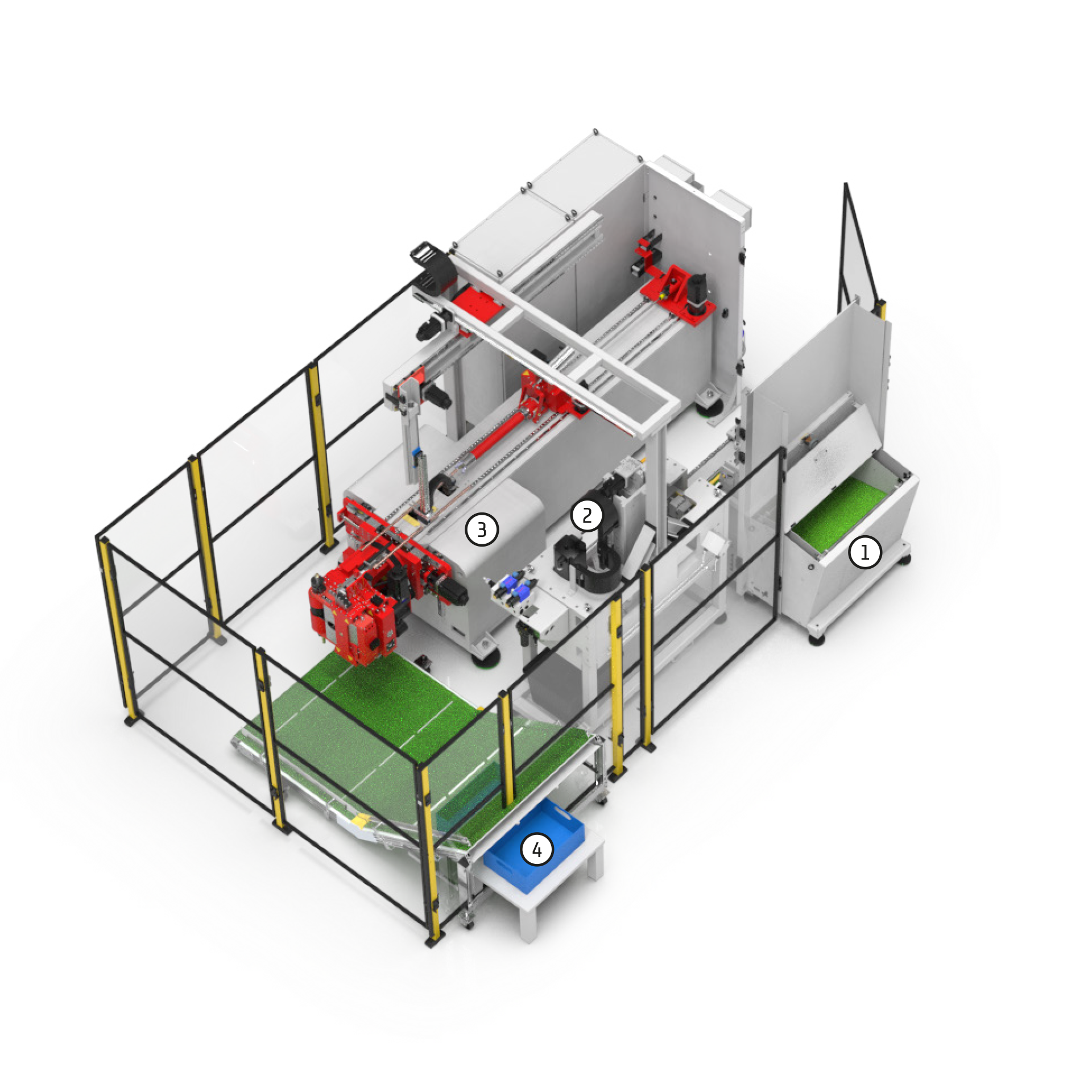 Automatisierte Rohrfertigungszelle mit Roboter und integrierten Bearbeitungsstationen.