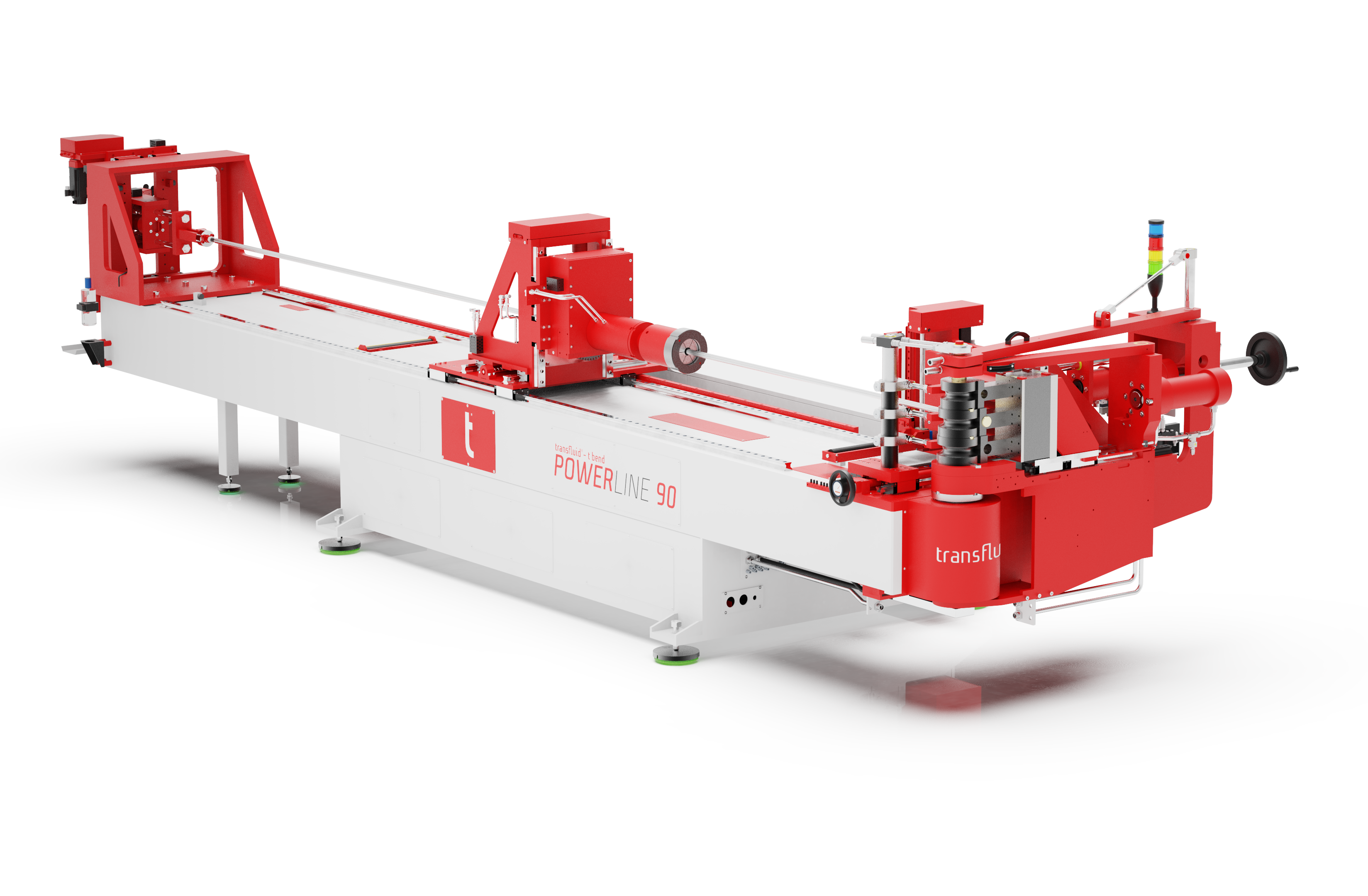 CNC-Dornbiegemaschine t bend POWERLINE 90 von transfluid mit automatischem Rohrvorschub und separatem Steuerpult.