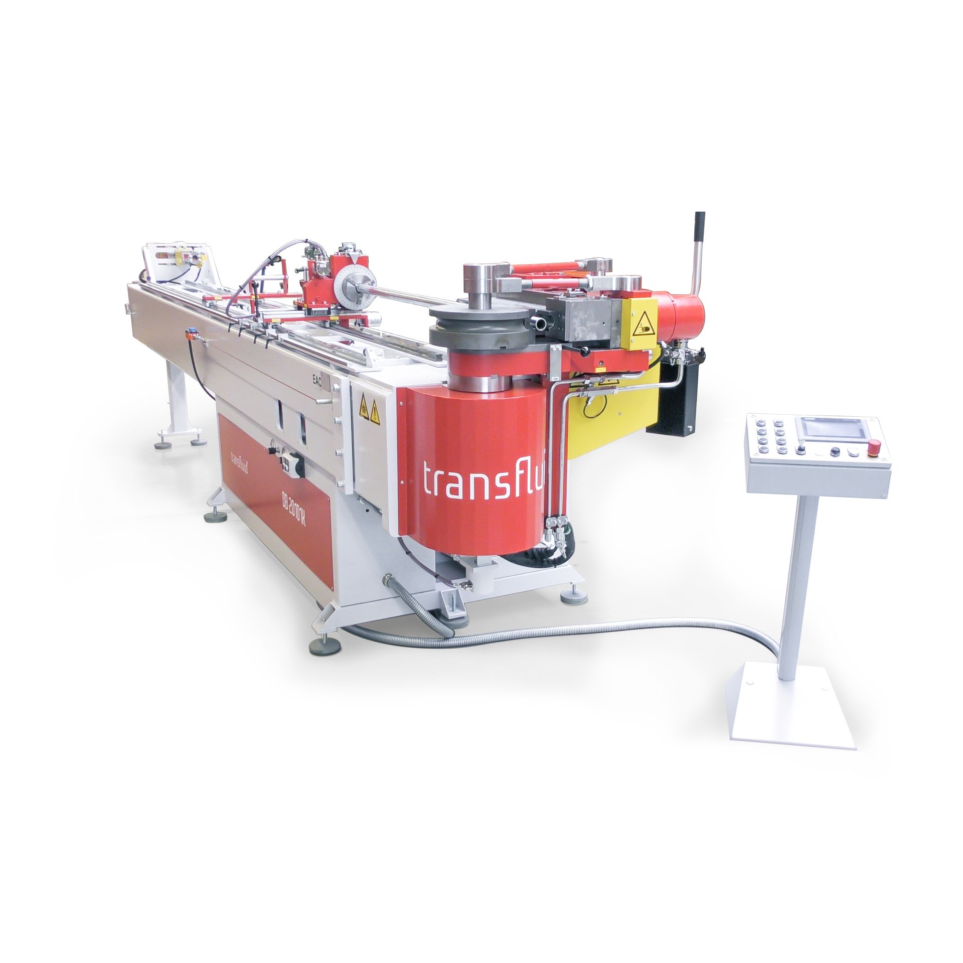 Kompakte CNC-Dornbiegemaschine t work COMPACTLINE 101 mit Steuerpult für präzises Rohrbiegen.